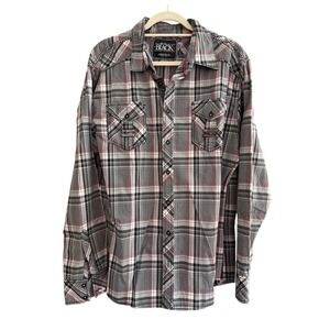 Buckle Black Mens XL Athletic Fit Gray Plaid Long Sleeve Button Up‎ Shirt